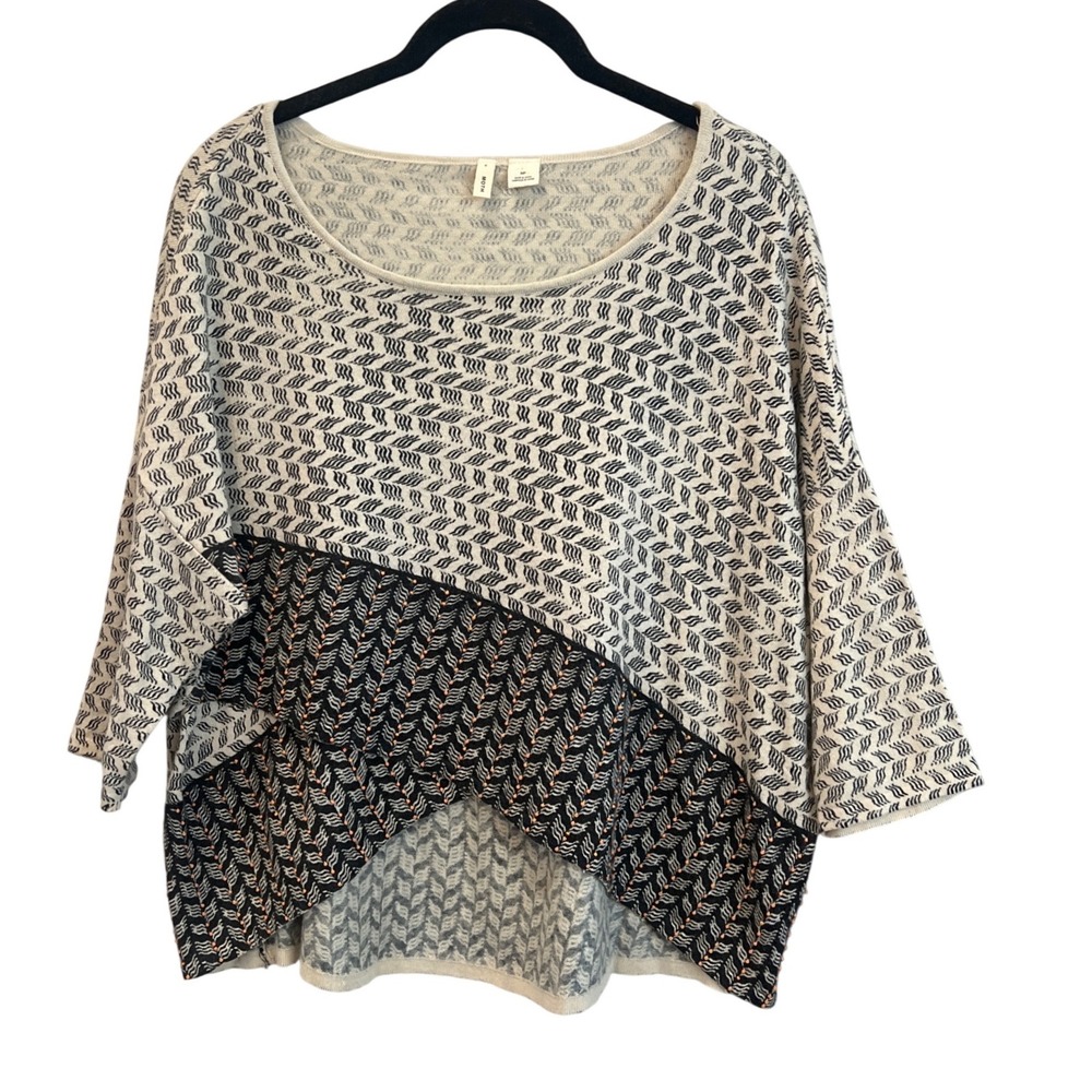 Anthropologie Moth Mixed Pattern Beaded High Low Knit Sweater MP Petite Medium - Picture 1 of 5